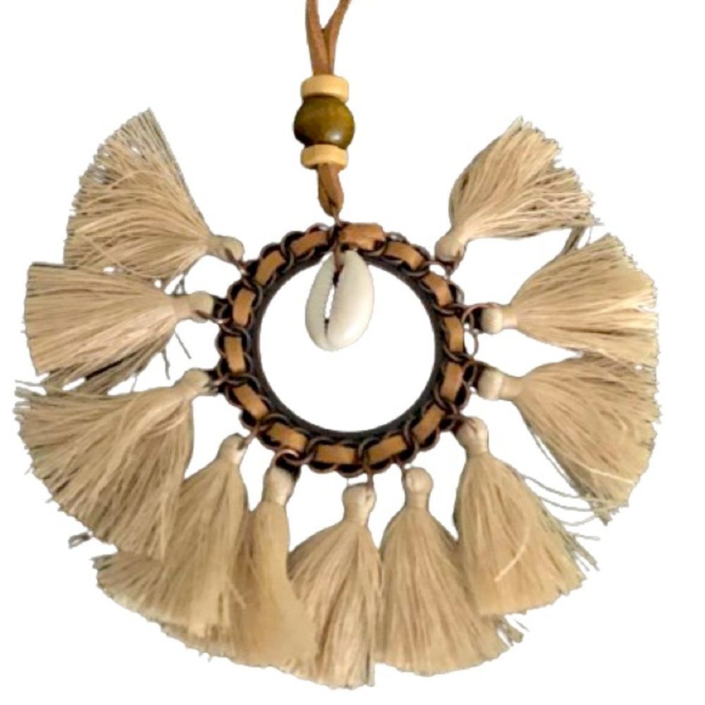 Cowrie Shell Necklace with Tassel Fringe and Faux Suede Cord - Boho Beach Style